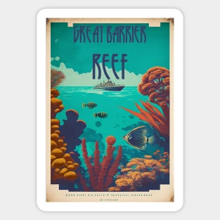 Great Barrier Reef Australia Vintage Travel Art Poster Sticker